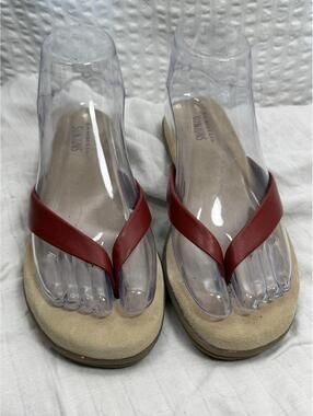 Bass Sunjun Red Leather Flip Flops Womens Size 7M Classic Brazil Retro